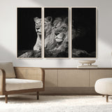 80013-MGV-CV-36X24-Lion and Lioness Wall Art – Black and White Wildlife Photography Canvas Print, African Safari Animal Decor for Office, Bedroom