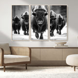 79872-MGV-CV-36X24-Bison Herd Wall Art – Black and White Buffalo on Snow Canvas Print, Rustic Wildlife Decor for Lodge, Cabin, or Living Room
