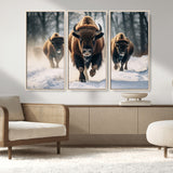56549-MGV-CV-36X24-Wild Bison Wall Art – Majestic Buffalo Herd Running in Snow Canvas Print, Rustic Wildlife Photography Decor for Cabin, Lodge, or