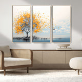 23385-MGV-FC-48X32-3P_Natural-Golden Butterfly Tree Wall Art – Abstract Yellow and Gray Canvas Print, Modern Nature Artwork for Living Room, Bedroom or Office