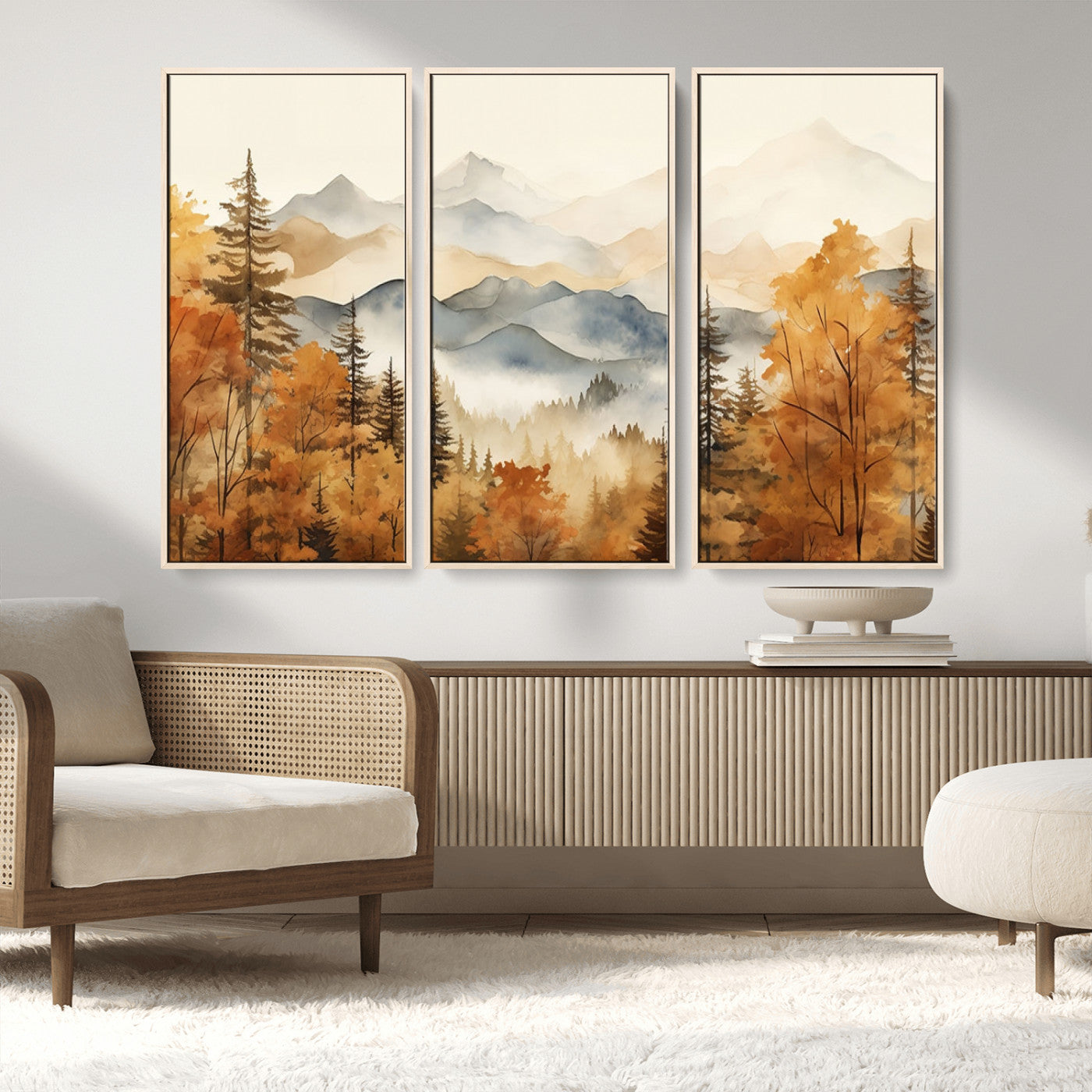 72950-MGV-FC-48X32-3P_Natural-Autumn Mountain Forest Wall Art – Golden Fall Landscape Canvas Print, Nature-Inspired Home Decor for Living Room, Bedroom or