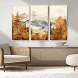 72950-MGV-FC-48X32-3P_Natural-Autumn Mountain Forest Wall Art – Golden Fall Landscape Canvas Print, Nature-Inspired Home Decor for Living Room, Bedroom or