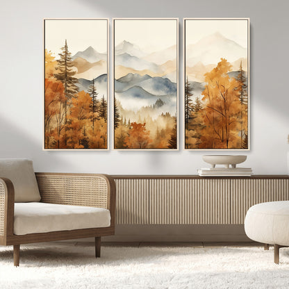 72950-MGV-FC-48X32-3P_Natural-Autumn Mountain Forest Wall Art – Golden Fall Landscape Canvas Print, Nature-Inspired Home Decor for Living Room, Bedroom or