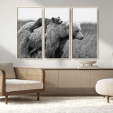 76338-MGV-CV-36X24-Mother Bear and Cub Wall Art – Black and White Wildlife Canvas Print, Rustic Nature Photography for Cabin, Living Room or Office