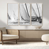 Boat-1-MGV-CV-36X24-Sailboat Racing Wall Art – Nautical Black and White Canvas Print, Ocean Adventure Decor for Office, Living Room or Bedroom