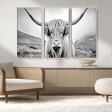 80564-MGV-CV-36X24-Highland Cow Wall Art – Black and White Scottish Highland Canvas Print, Rustic Farmhouse Decor for Living Room, Bedroom or Office