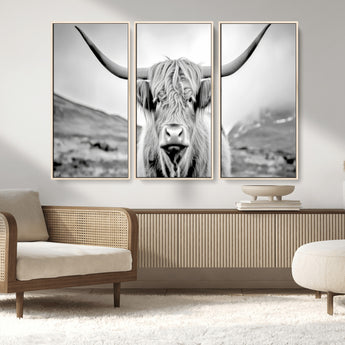 80564-MGV-CV-36X24-Highland Cow Wall Art – Black and White Scottish Highland Canvas Print, Rustic Farmhouse Decor for Living Room, Bedroom or Office
