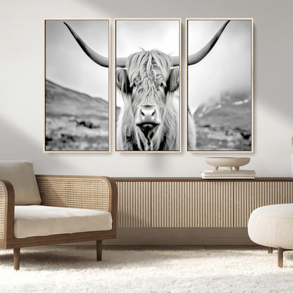 80564-MGV-CV-36X24-Highland Cow Wall Art – Black and White Scottish Highland Canvas Print, Rustic Farmhouse Decor for Living Room, Bedroom or Office
