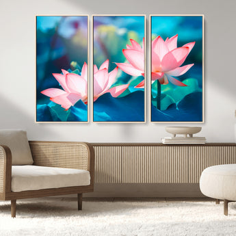 32559-MGV-FC-48X32-3P_Natural-Lotus Flower Wall Art – Pink Water Lily Canvas Print, Tranquil Nature Decor for Living Room, Bedroom or Meditation Space