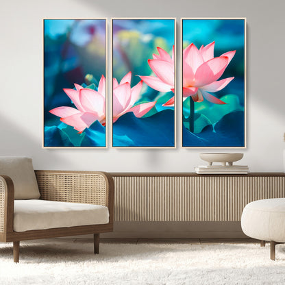 32559-MGV-FC-48X32-3P_Natural-Lotus Flower Wall Art – Pink Water Lily Canvas Print, Tranquil Nature Decor for Living Room, Bedroom or Meditation Space