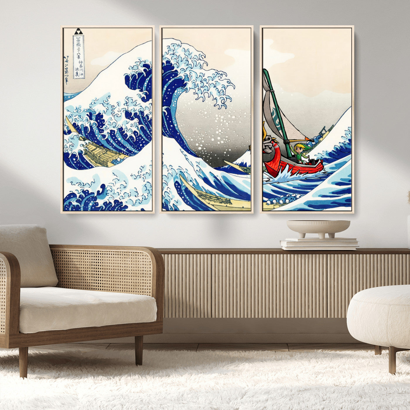 19450-MGV-CV-36X24-Great Wave Adventure Wall Art – Japanese Style Ocean Canvas Print, Fantasy Sailing Decor for Living Room, Bedroom or Office