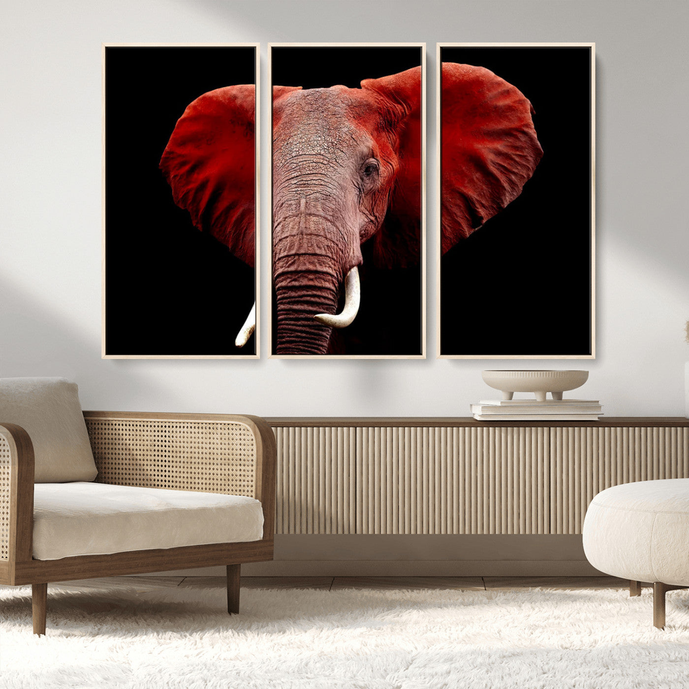 14788-MGV-FC-48X32-3P_Natural-Red Elephant Wall Art – Bold Wildlife Canvas Print, African Safari Animal Decor for Living Room, Bedroom or Office