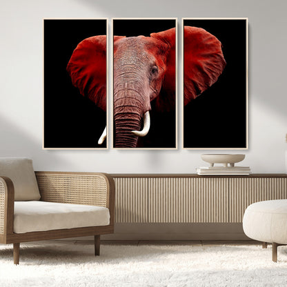 14788-MGV-FC-48X32-3P_Natural-Red Elephant Wall Art – Bold Wildlife Canvas Print, African Safari Animal Decor for Living Room, Bedroom or Office
