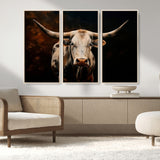 70522-MGV-CV-36X24-Longhorn Bull Wall Art – Striking Canvas Print of Majestic Bull, Premium Animal Decor for Home, Office, Man Cave, or Living Room