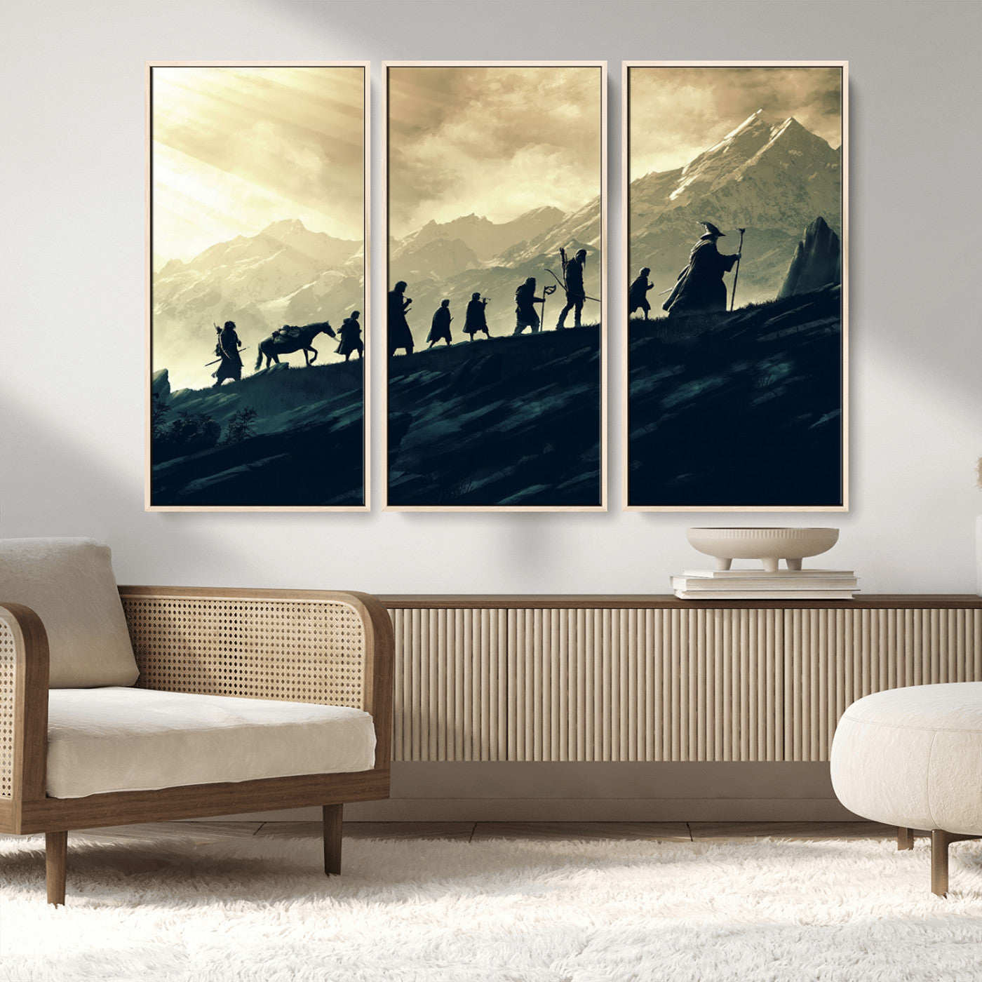 41574-MGV-FC-48X32-3P_Natural-Fellowship Journey Wall Art – Epic Fantasy Adventure Canvas Print, Mountain Landscape Decor for Living Room, Office or Man Cave