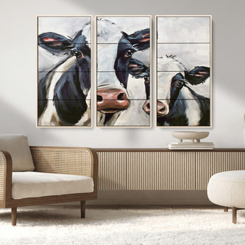 28934-MGV-CV-36X24-Farmhouse Cow Wall Art – Rustic Black and White Dairy Cattle Canvas Print, Country Barn Animal Painting for Kitchen, Living Room