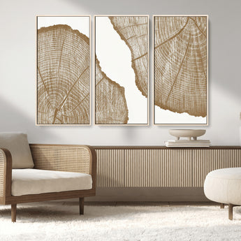 99692-MGV-FC-48X32-3P_Natural-Tree Ring Linocut Wall Art Canvas Print, Framed Wood Cut Art Picture Print, Tree Rings Perfect Minimalist Rustic Decor Artwork
