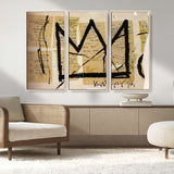 37215-MGV-FC-48X32-3P_Natural-Abstract Crown Wall Art – Urban Graffiti Style Canvas Print Modern Street Art Design, Bold Contemporary Decor for Living Room,