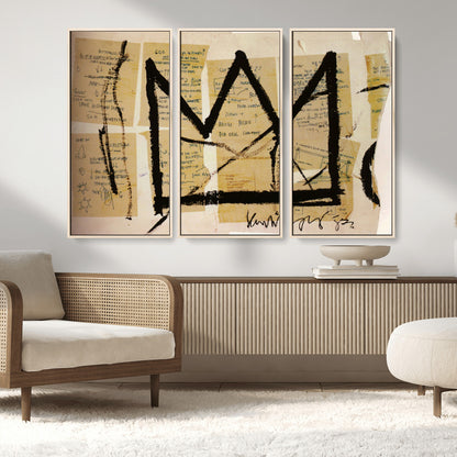 37215-MGV-FC-48X32-3P_Natural-Abstract Crown Wall Art – Urban Graffiti Style Canvas Print Modern Street Art Design, Bold Contemporary Decor for Living Room,