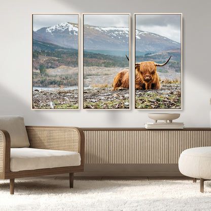 80252-MGV-CV-36X24-Scottish Cow Wall Art Canvas Print, Framed Highland Cow Art Picture Print, Highland Cattle Perfect Rustic Farmhouse Decor Artwork