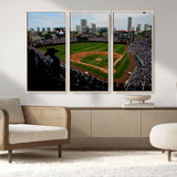 34859-MGV-CV-36X24-Wrigley Field Wall Art Canvas Print, Framed Chicago Cubs Stadium Art Picture Print, Wrigley Stadium Field Perfect Sport Room Decor
