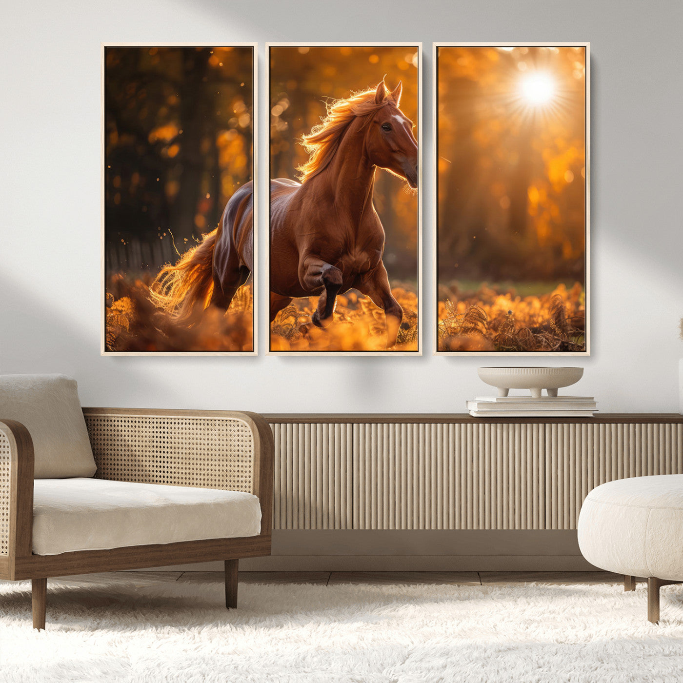 92144-MGV-CV-36X24-Sunset Horse Wall Art Canvas Print, Framed Horse Barn Art Picture Print, Majestic Horse Perfect Rustic Farmhouse Decor Artwork