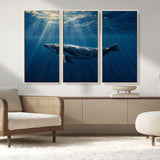 18052-MGV-CV-36X24-Whale Wall Art – Majestic Ocean Canvas Print Marine Life Underwater Sunlight Scene, Nautical Coastal Decor for Living Room,