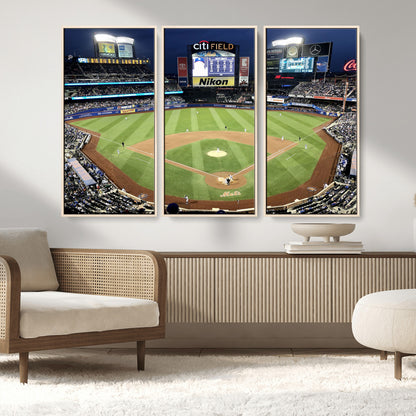 87666-MGV-CV-36X24-City Field Stadium Wall Art Canvas Print, Framed New York Stadium Art Picture Print, Citi Field Stadium Perfect Sport Room Decor