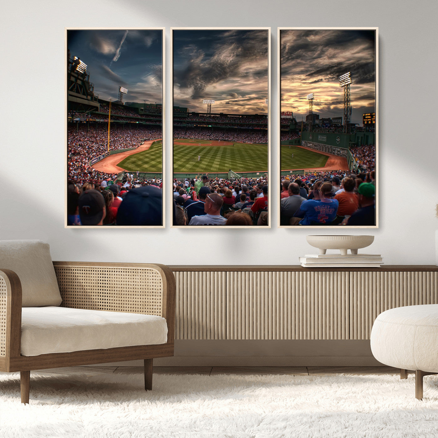 53432-MGV-FC-48X32-3P_Natural-Fenway Park Stadium Wall Art Canvas Print, Framed Boston Baseball Stadium Art Picture Print, Massachusetts Fenway Park Perfect