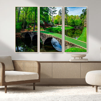 57655-MGV-CV-36X24-Golf Course Wall Art – Canvas Print Scenic Green Fairway Stone Bridge Water Reflection Landscape, Classic Sports Decor for Office,
