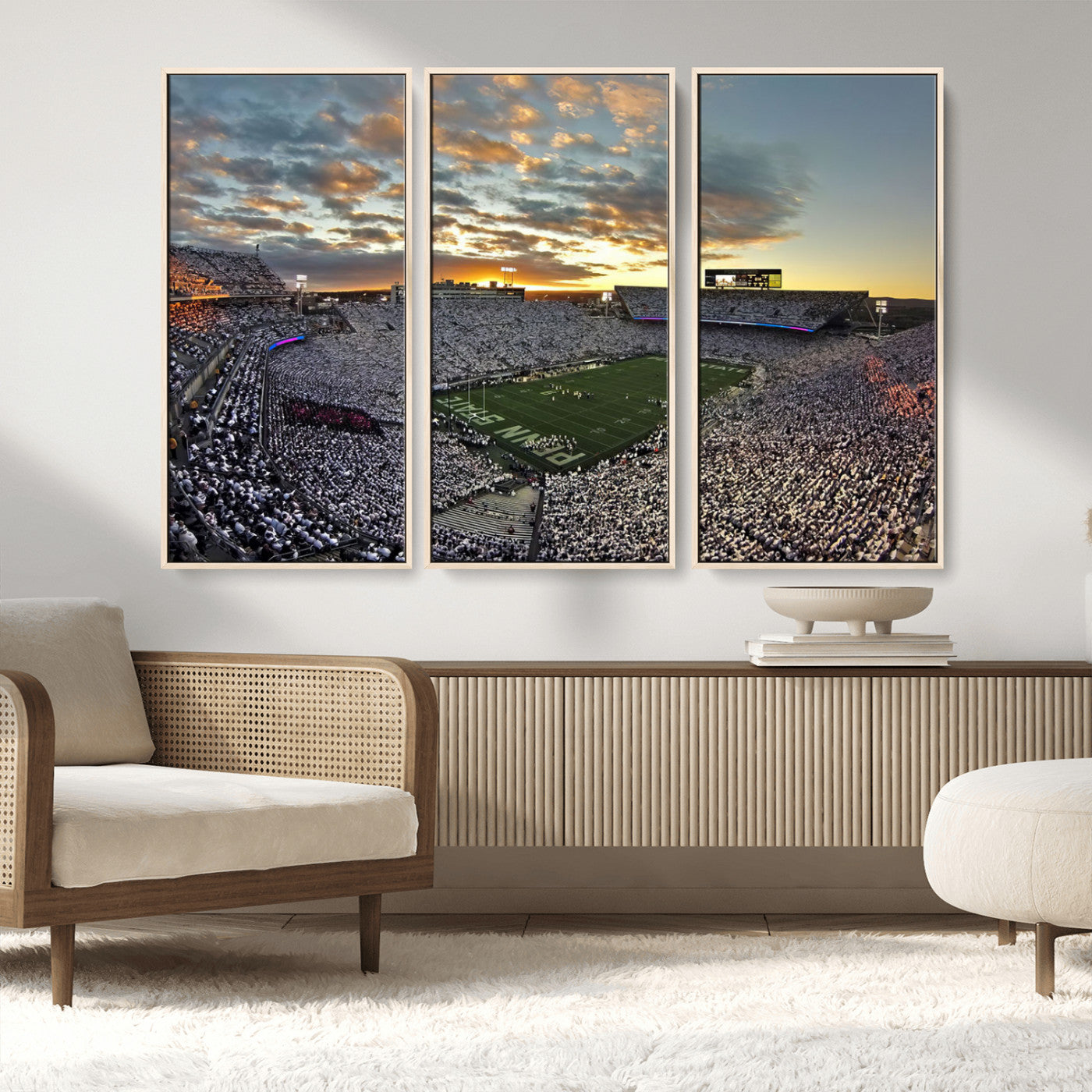38807-MGV-FC-48X32-3P_Natural-Beaver Stadium Wall Art Canvas Print, Framed Beaver Stadium Field Art Picture Print, Football Stadium Perfect Sport Room Decor