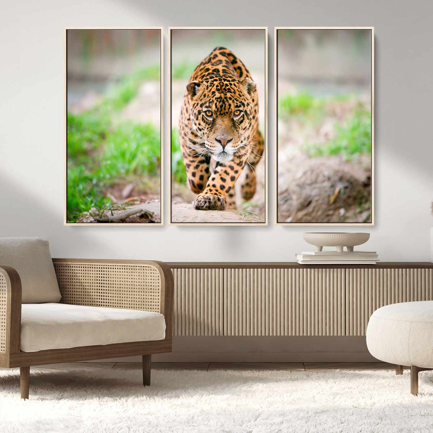 75066-MGV-CV-36X24-Leopard Wall Art Canvas Print, Framed Wild Animal Art Picture Print, Blue Eye Leopard Perfect Wild Minimal Decor Artwork