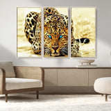 45281-MGV-CV-36X24-Blue Eye Leopard Wall Art Canvas Print, Framed Leopard Painting Art Picture Print, Big Cat Perfect Safari Wildlife Decor Artwork
