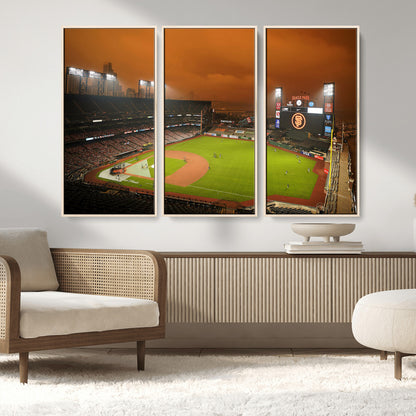 31315-MGV-FC-48X32-3P_Natural-Oracle Park Stadium Wall Art Canvas Print, Framed California Stadium Art Picture Print, Oracle Park Field Perfect Sport Room Decor