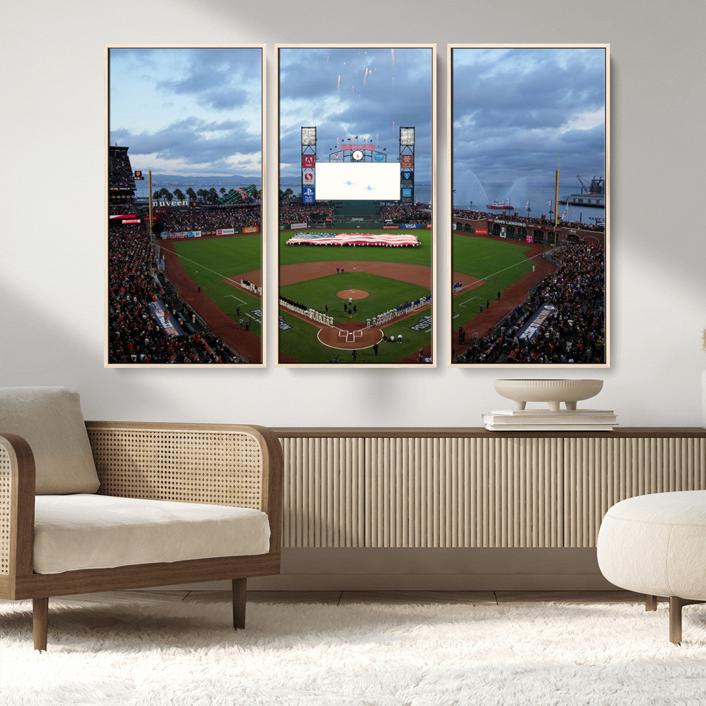 44631-MGV-CV-36X24-Oracle Park Stadium Wall Art Canvas Print, Framed San Francisco Giants Art Picture Print, Giants Stadium Field Perfect Sports Room