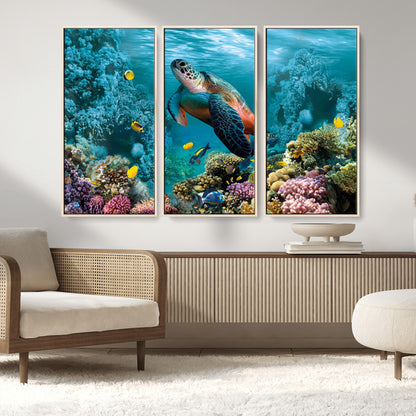 38661-MGV-CV-36X24-Sea Turtle Wall Art Canvas Print, Framed Ocean Wildlife Art Picture Print, Turtle Perfect Coastal Nature Decor Artwork