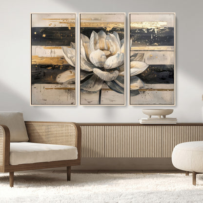 18807-MGV-FC-48X32-3P_Natural-Lotus Flower Wall Art Canvas Print, Framed Abstract Lotus Art Picture Print, White Lotus Flower Perfect Abstract Floral Decor