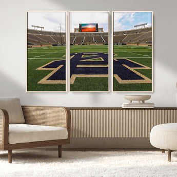 52835-MGV-FC-48X32-3P_Natural-Notre Dame Stadium Wall Art Canvas Print, Framed Indiana Stadium Art Picture Print, Notre Dame Field Perfect Sport Room Decor