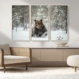43350-MGV-FC-48X32-3P_Natural-Wild Bear in Snow Wall Art – Majestic Wildlife Photography Print, Winter Forest Nature Decor for Cabin, Lodge, Rustic Home,