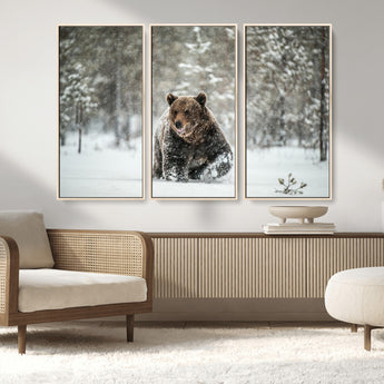 43350-MGV-FC-48X32-3P_Natural-Wild Bear in Snow Wall Art – Majestic Wildlife Photography Print, Winter Forest Nature Decor for Cabin, Lodge, Rustic Home,