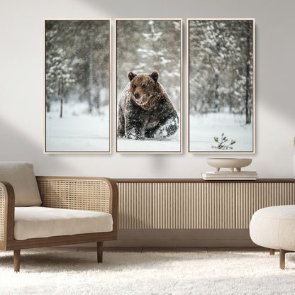 43350-MGV-FC-48X32-3P_Natural-Wild Bear in Snow Wall Art – Majestic Wildlife Photography Print, Winter Forest Nature Decor for Cabin, Lodge, Rustic Home,