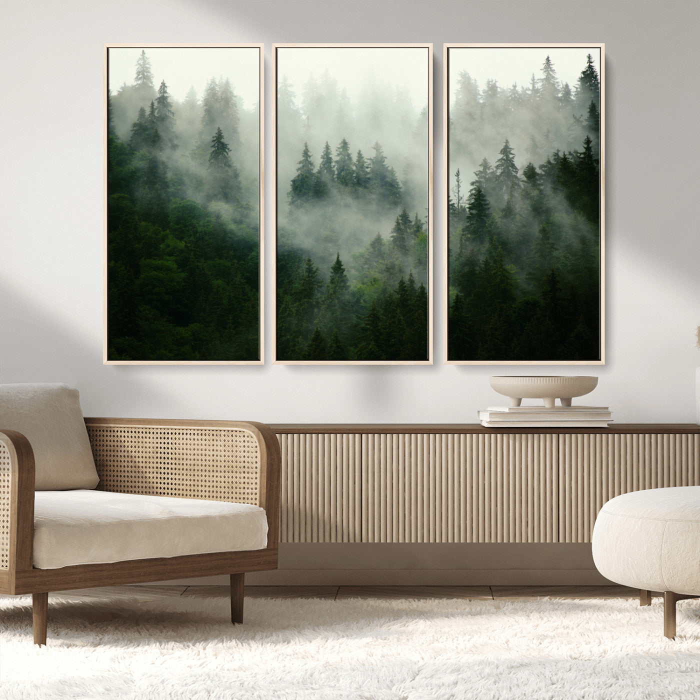 167720496-MGV-CV-36X24-Misty Forest Wall Art – Serene Evergreen Trees Canvas Print, Foggy Mountain Nature Landscape Decor for Bedroom, Living Room or
