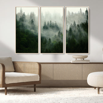 167720496-MGV-CV-36X24-Misty Forest Wall Art – Serene Evergreen Trees Canvas Print, Foggy Mountain Nature Landscape Decor for Bedroom, Living Room or