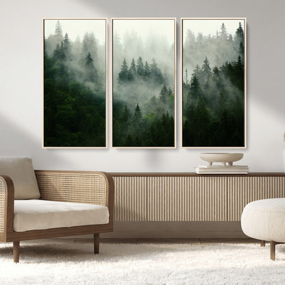 167720496-MGV-CV-36X24-Misty Forest Wall Art – Serene Evergreen Trees Canvas Print, Foggy Mountain Nature Landscape Decor for Bedroom, Living Room or