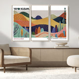 66936-MGV-FC-48X32-3P_Natural-Kusama Wall Art – Vibrant Abstract Hills Canvas Print, Japanese Modern Landscape Poster for Living Room, Office, Studio or