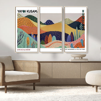 66936-MGV-FC-48X32-3P_Natural-Kusama Wall Art – Vibrant Abstract Hills Canvas Print, Japanese Modern Landscape Poster for Living Room, Office, Studio or