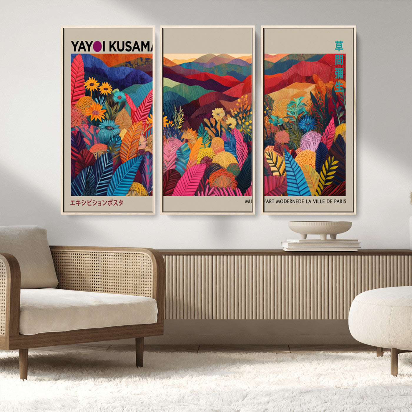 70959-MGV-CV-36X24-Yayoi Kusama Inspired Wall Art – Bold Floral Landscape Canvas Print, Vibrant Modern Abstract Poster for Living Room, Bedroom, or