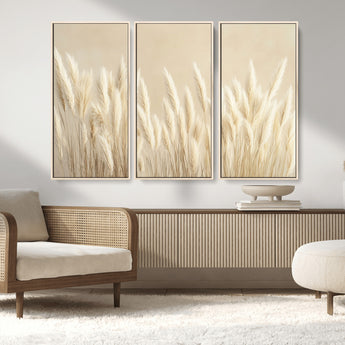 81444-MGV-CV-36X24-Pampas Grass Wall Art Canvas Print, Framed Beige Pampas Grass Art Picture Print, Minimalist Beige Perfect Minimalist Nature Decor