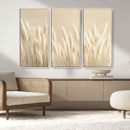 81444-MGV-CV-36X24-Pampas Grass Wall Art Canvas Print, Framed Beige Pampas Grass Art Picture Print, Minimalist Beige Perfect Minimalist Nature Decor