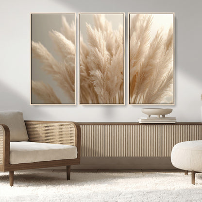 50300-MGV-CV-36X24-Pampas Grass Wall Art Canvas Print, Framed Minimalist Pampas Grass Art Picture Print, Beige Pampas Grass Perfect Minimalist Boho